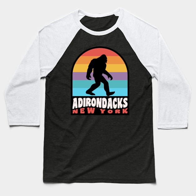 Adirondacks New York Bigfoot Sasquatch High Peaks Baseball T-Shirt by PodDesignShop